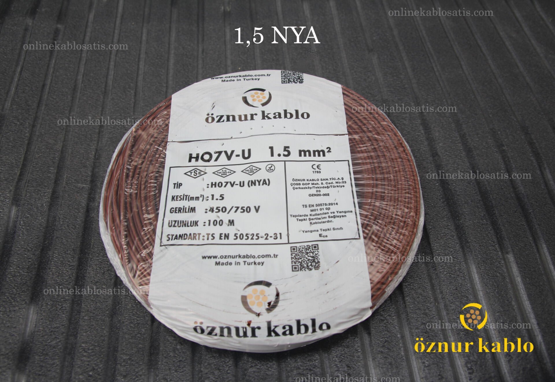 ÖZNUR KABLO H07V-U 1,5MM NYA 100MT PAKET