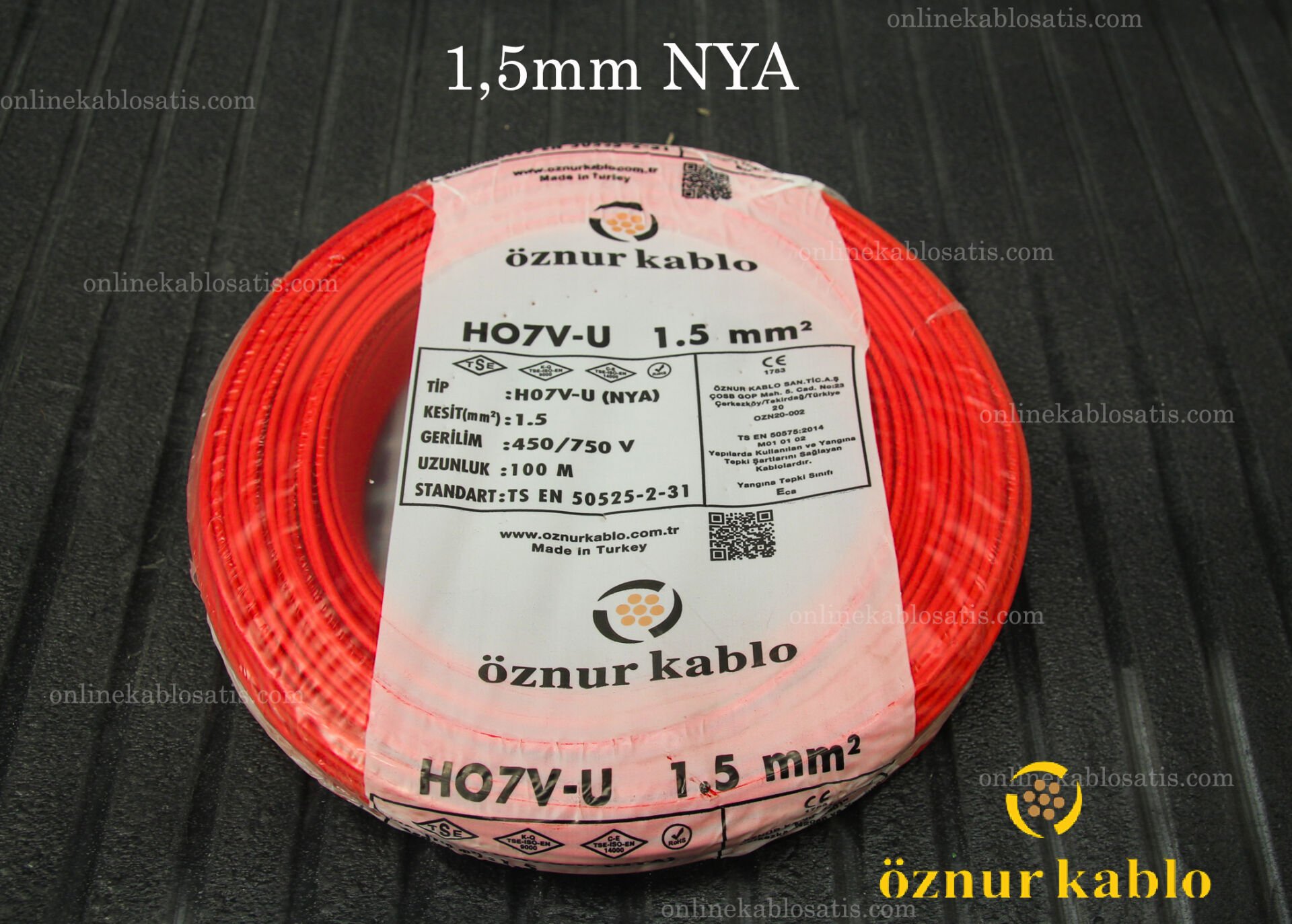 ÖZNUR KABLO H07V-U 1,5mm NYA KIRMIZI 100 MT KANGAL