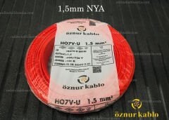 ÖZNUR KABLO H07V-U 1,5mm NYA KIRMIZI