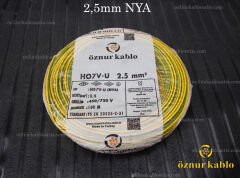 ÖZNUR 2,5mm NYA KABLO SARI YEŞİL H07V-U PVC 100MT KANGAL