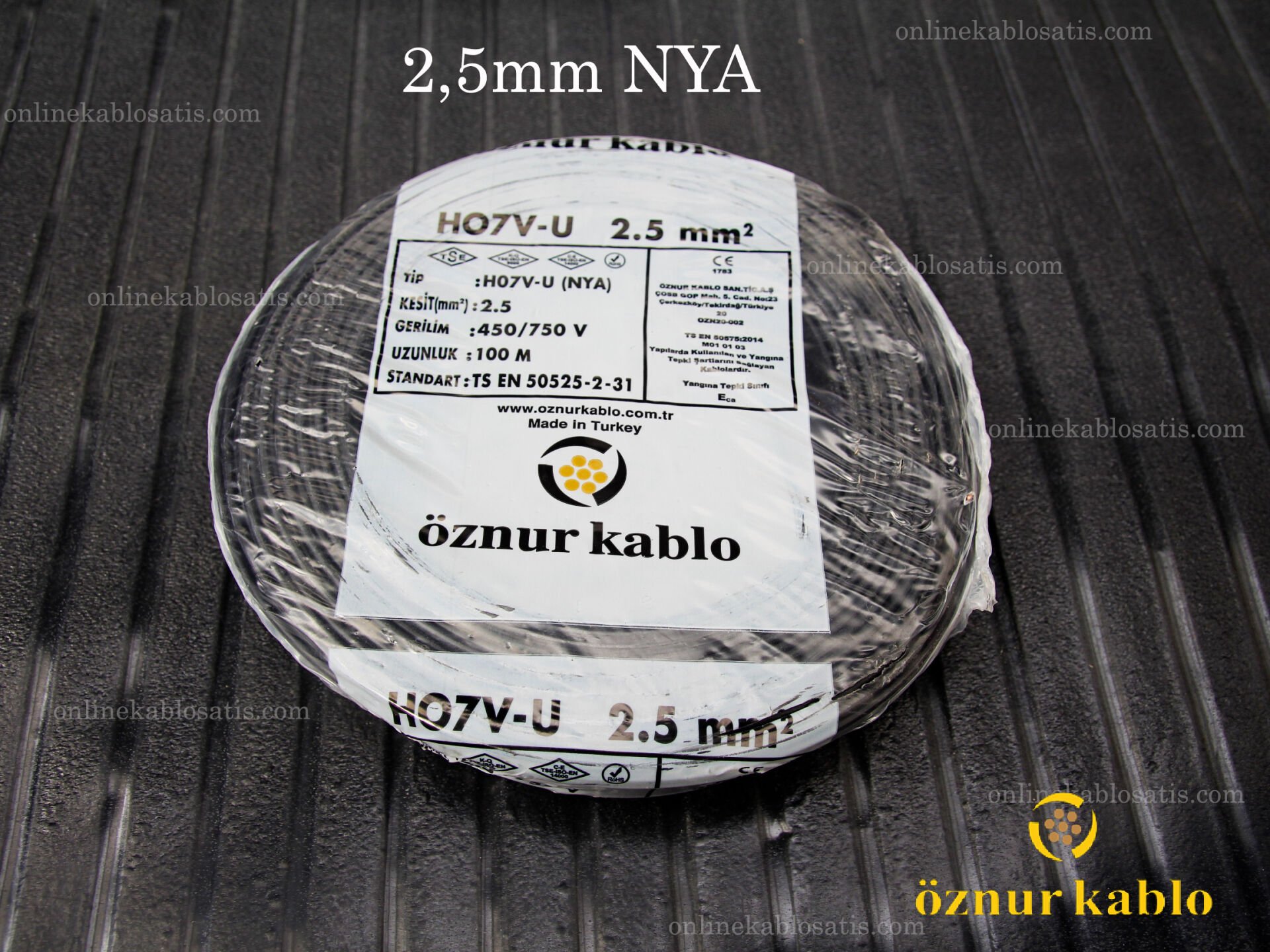 ÖZNUR 2,5mm NYA KABLO SİYAH H07V-U PVC 100MT KANGAL