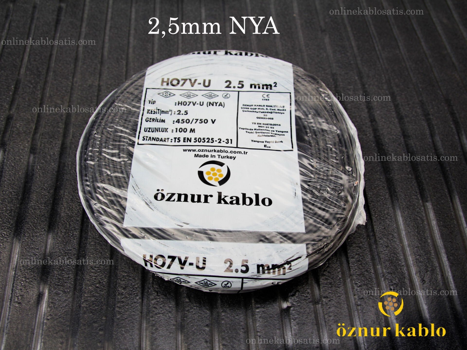 ÖZNUR 2,5mm NYA KABLO SİYAH H07V-U PVC 100MT KANGAL