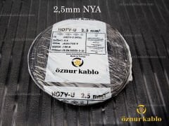 ÖZNUR 2,5mm NYA KABLO SİYAH H07V-U PVC 100MT KANGAL