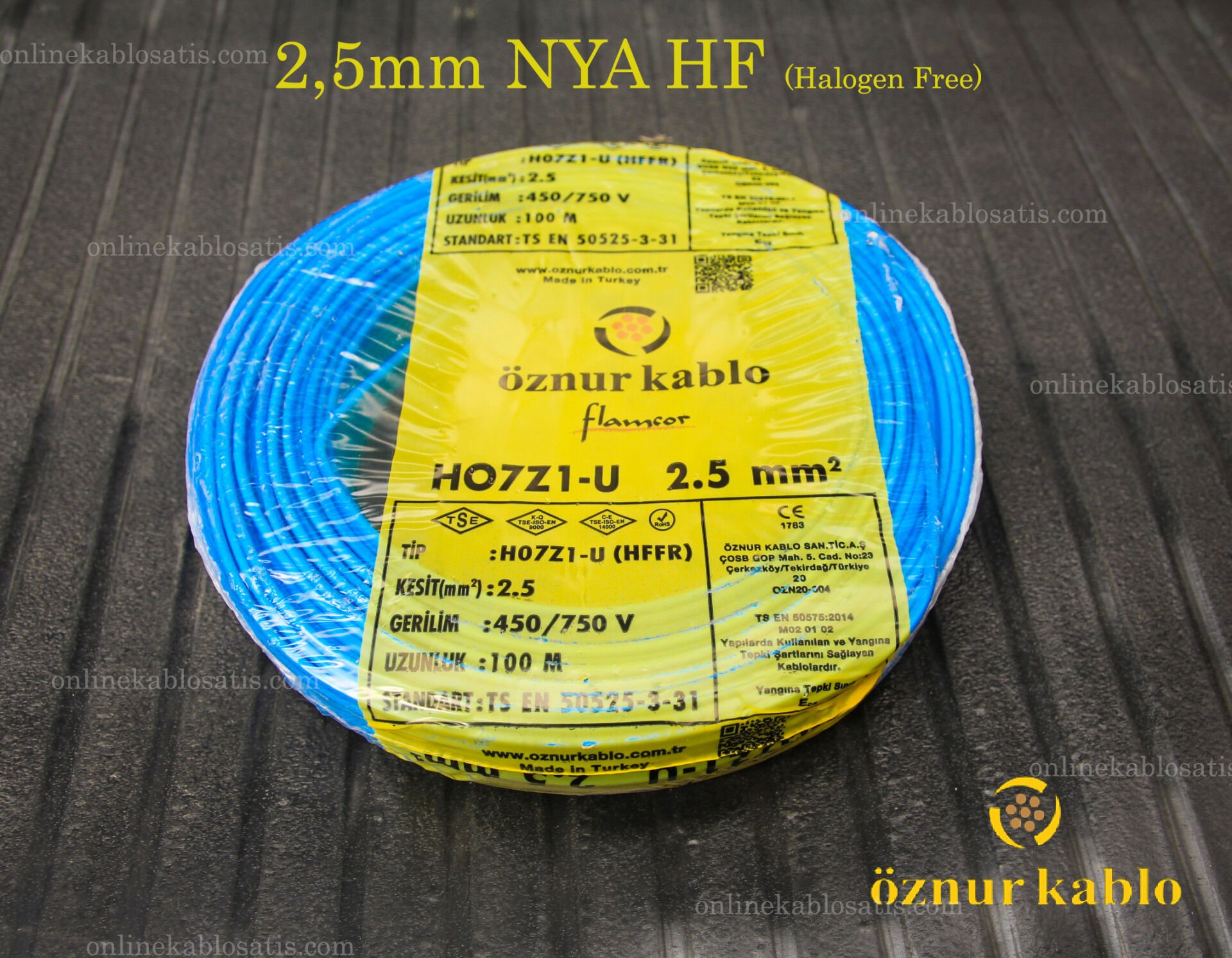 ÖZNUR 2,5mm HF NYA KABLO MAVİ H07Z1-U 100MT KANGAL