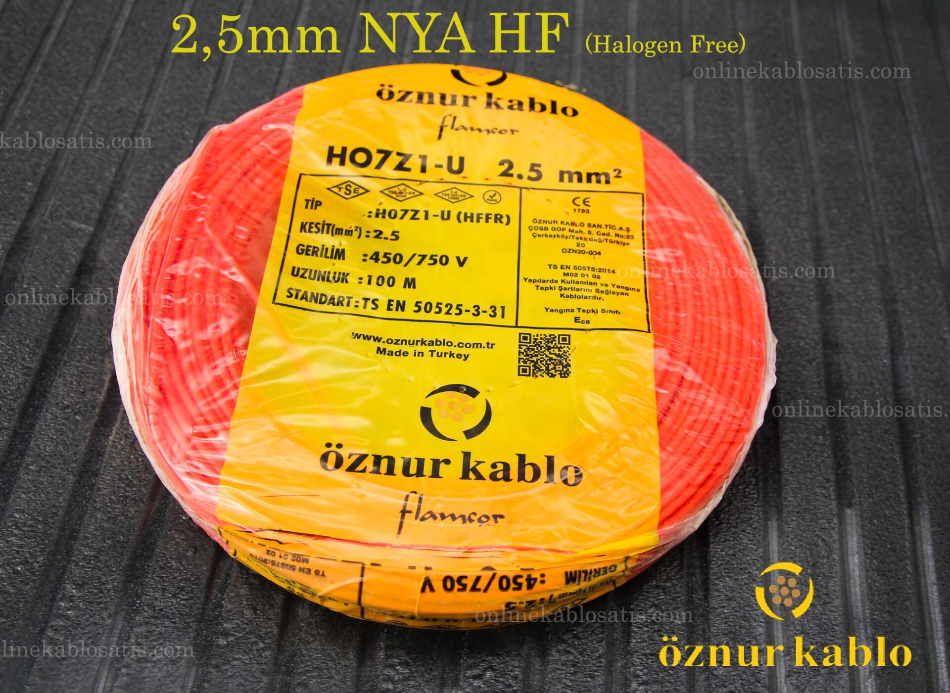 ÖZNUR 2,5mm HF NYA KABLO KIRMIZI H07Z1-U 100 MT PAKET