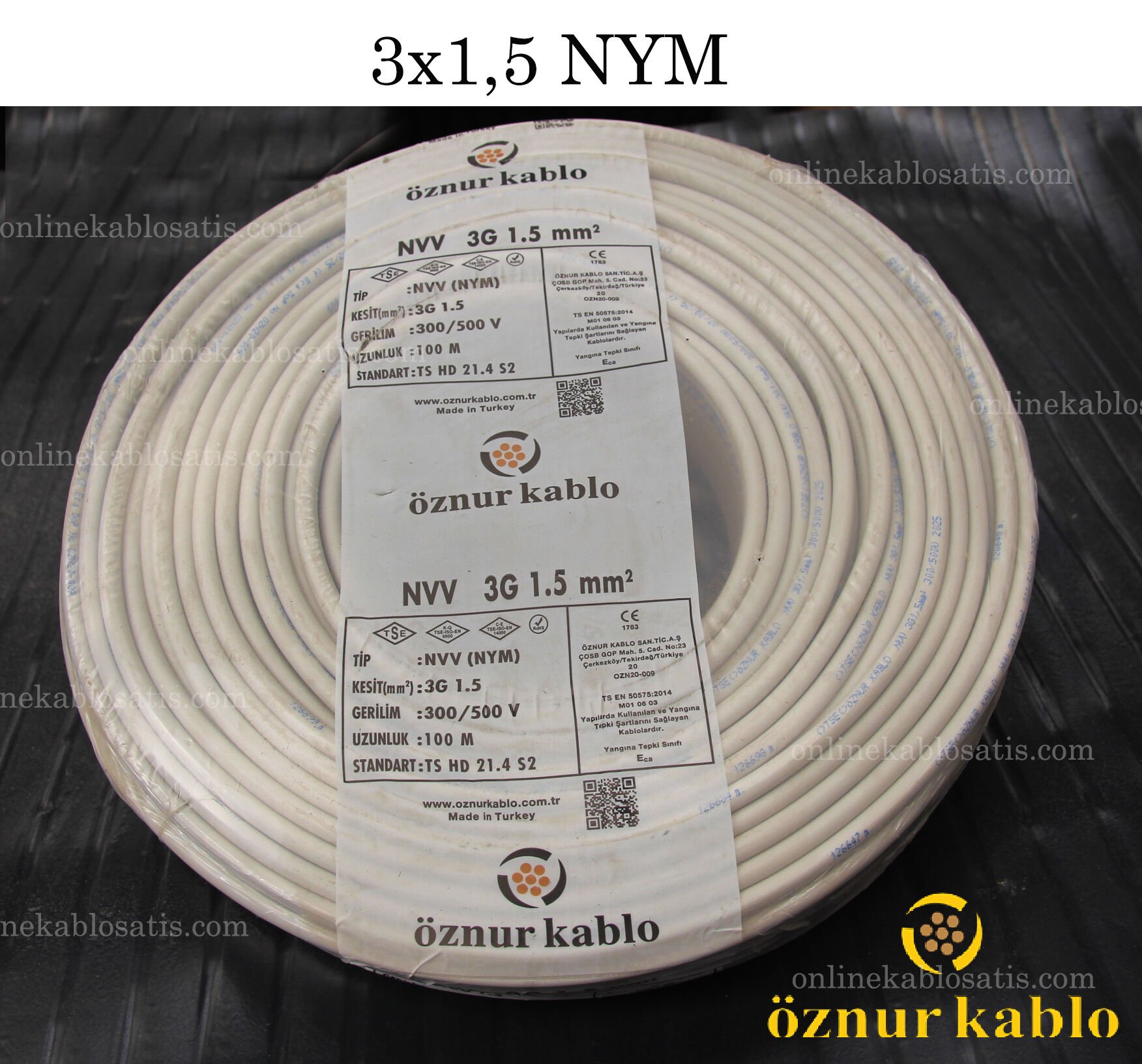 3X1,5 NYM ÖZNUR KABLO 100mt PAKET