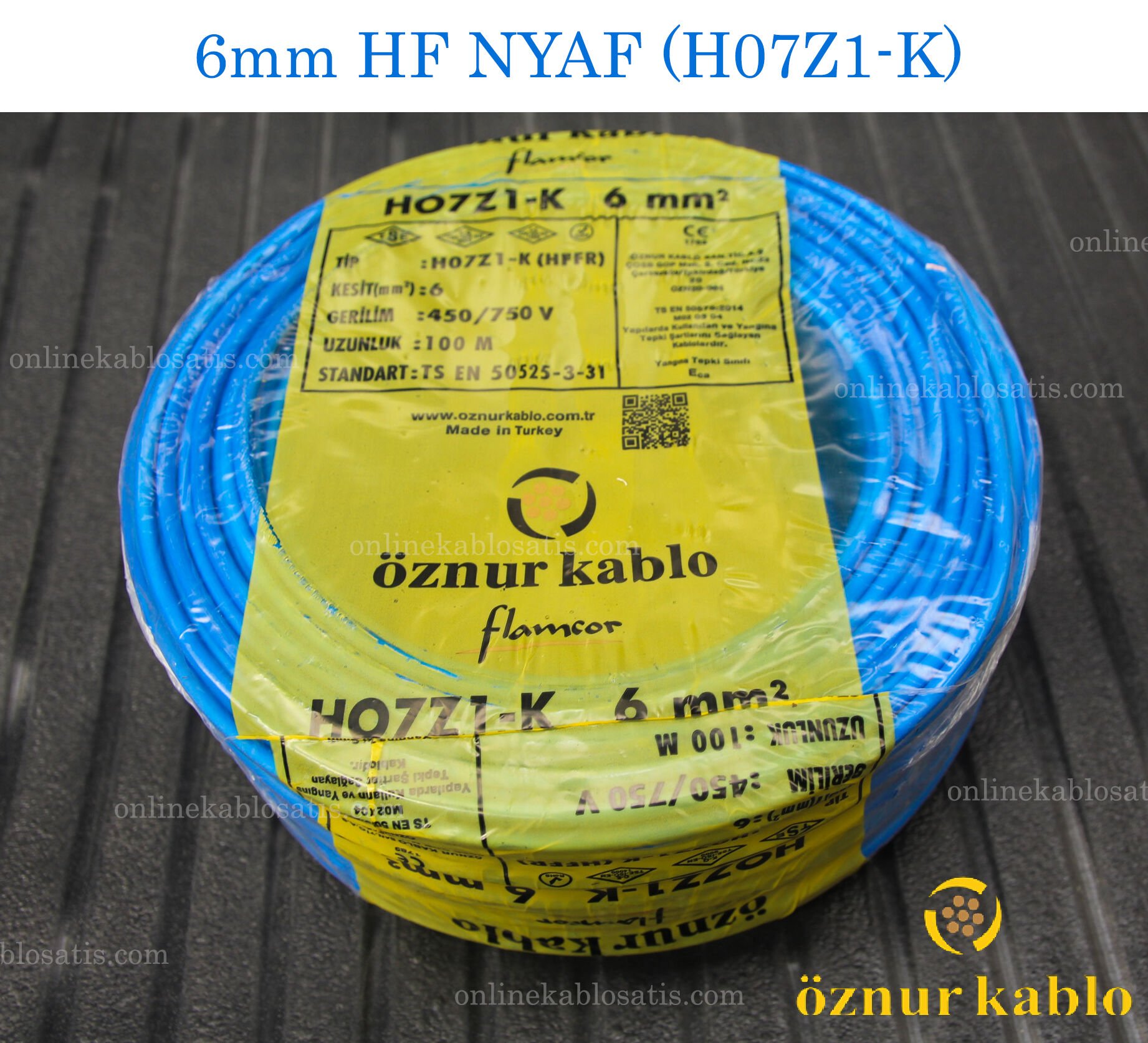 6mm HF NYAF MAVİ ÖZNUR KABLO H07Z1-K 100 mt kangal