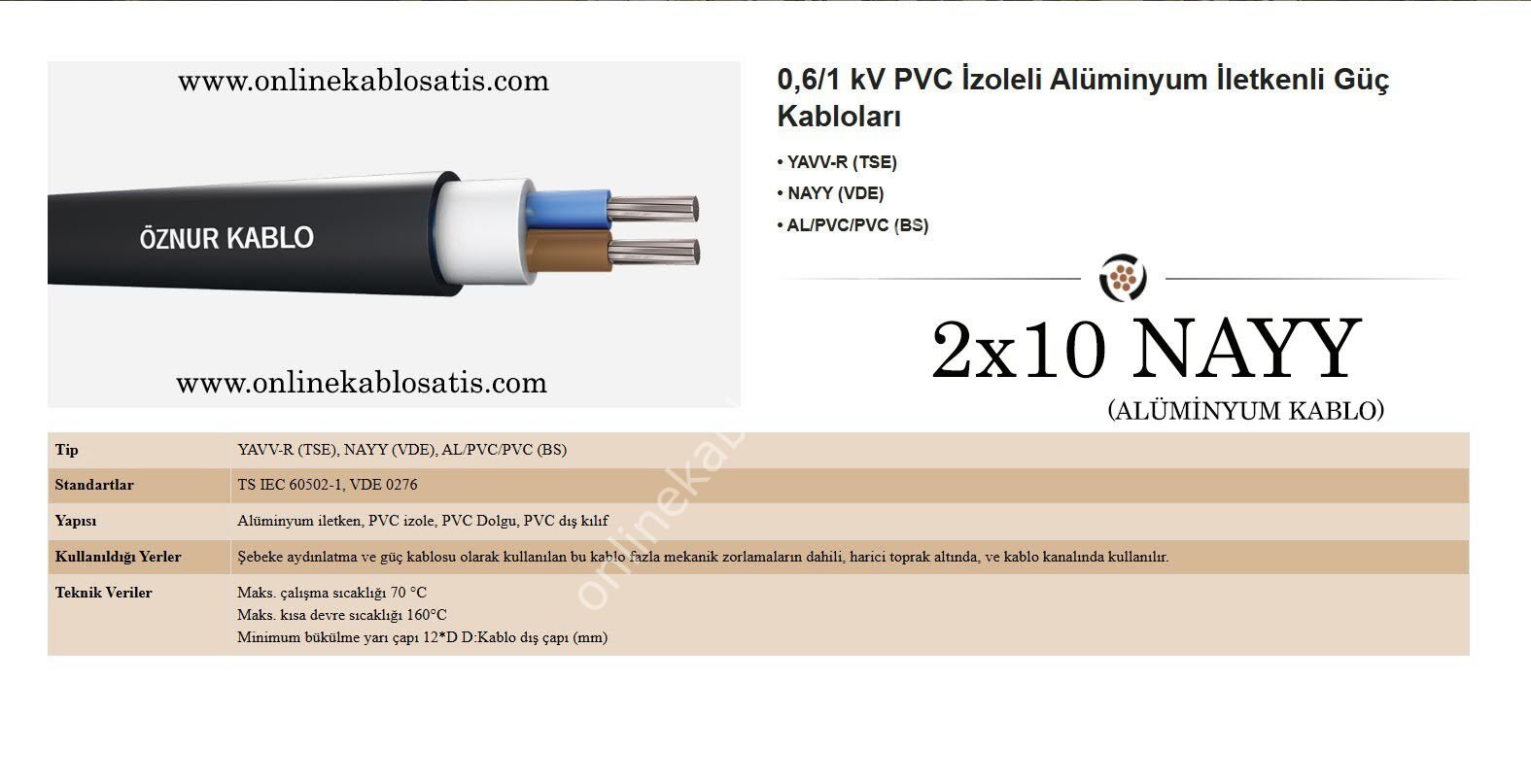 2x10  NAYY (YAVV) Alüminyum Kablo