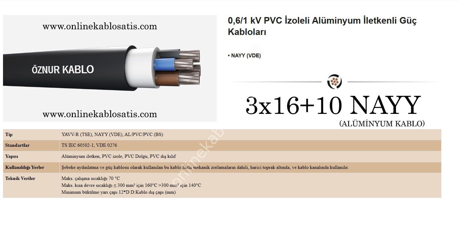 3x16+10 NAYY Kablo (YAVV) Alüminyum