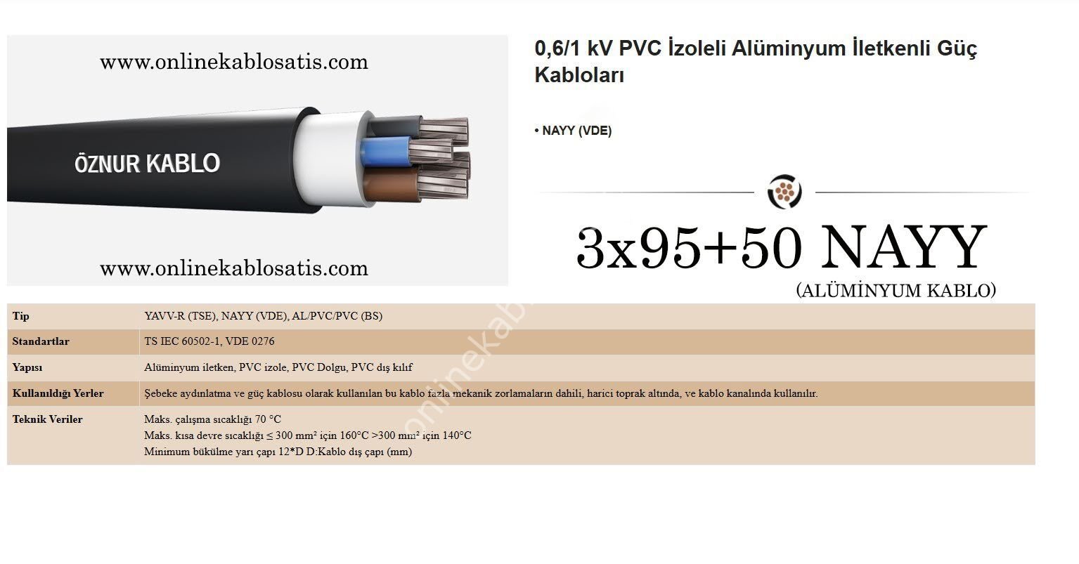 3x95+50 NAYY Kablo (YAVV) Alüminyum