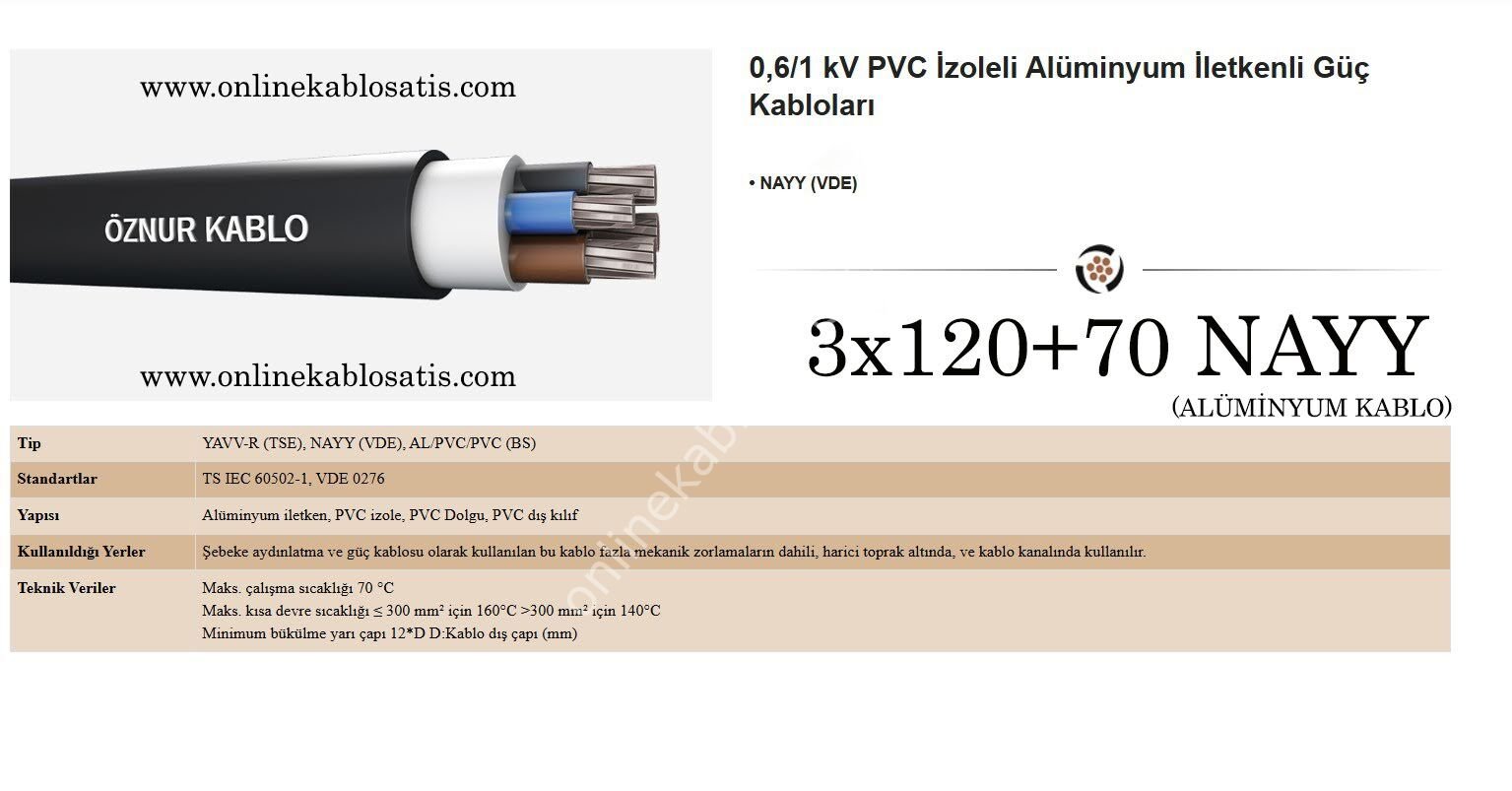 3x120+70 NAYY Kablo (YAVV) Alüminyum