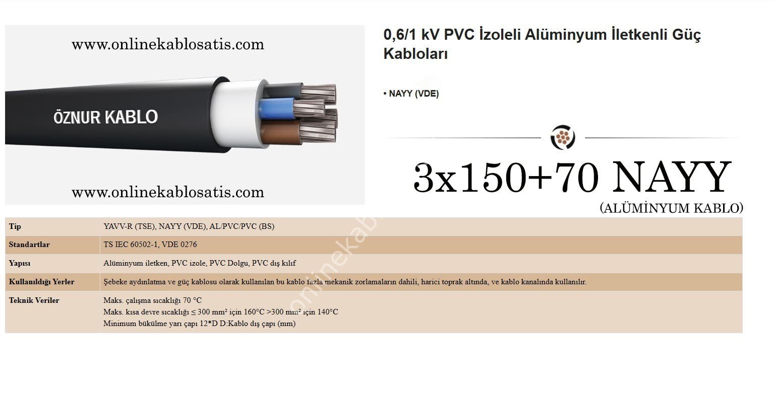3x150+70 NAYY Kablo (YAVV) Alüminyum