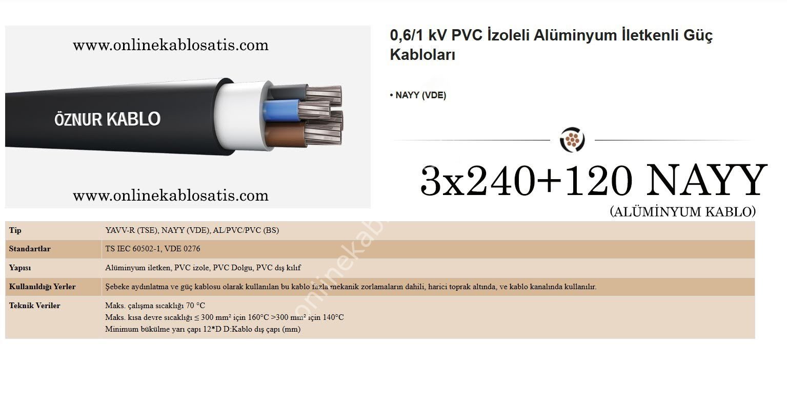 3x240+120 NAYY Kablo (YAVV) Alüminyum