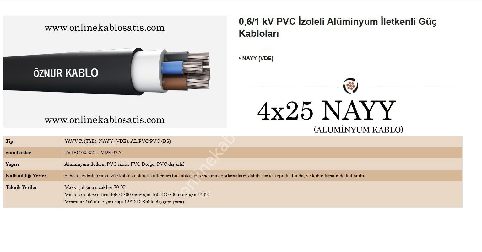 4x25 NAYY Kablo (YAVV) Alüminyum
