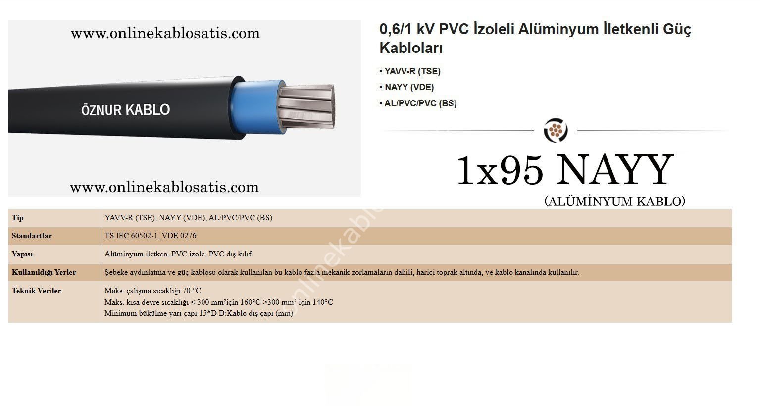 1x95 NAYY Kablo (YAVV) Alüminyum