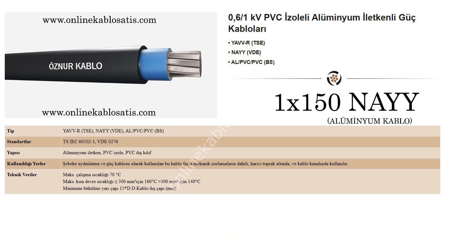 1x150 NAYY Kablo (YAVV) Alüminyum
