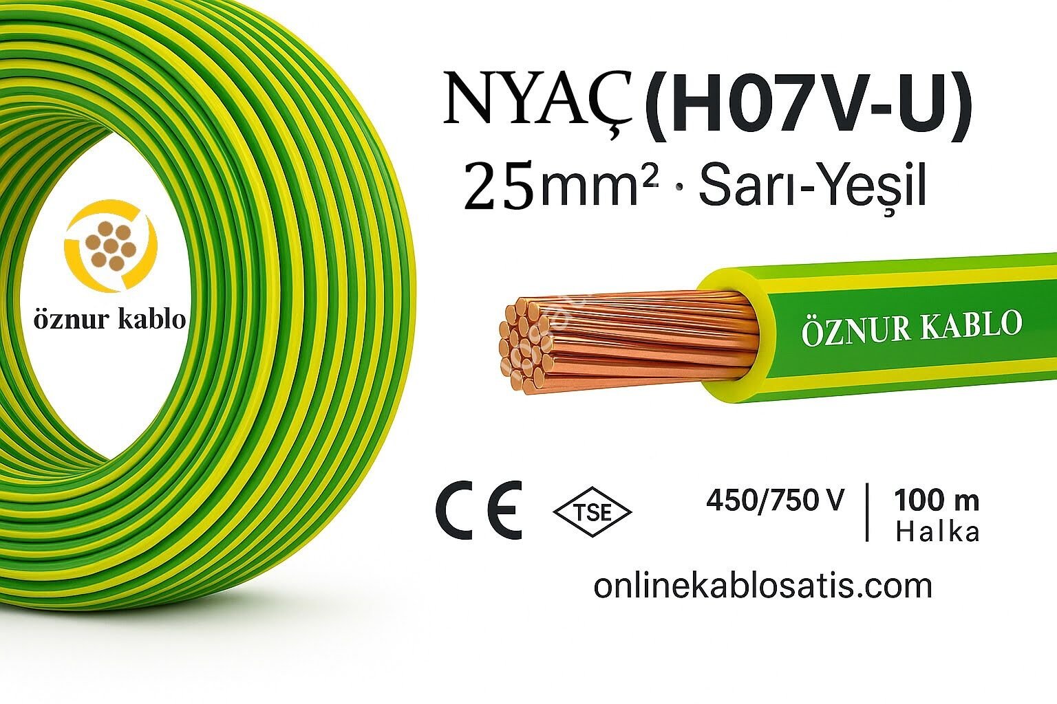 25mm NYAÇ H07V-R SARI YEŞİL ÖZNUR 100MT KANGAL