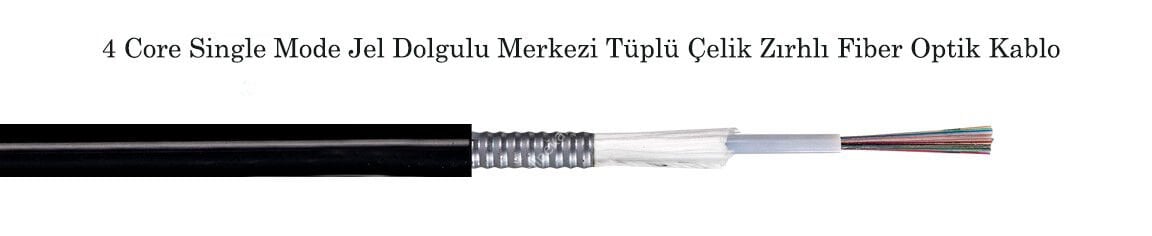 4 Core Single Mode Jel Dolgulu Fiber Optik Kablo PE Dış Kılıflı  1mt