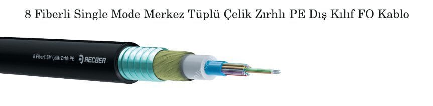 8 Core Single Mode Merkezi Tüplü Çelik Zırhlı Fiber Optik Kablo